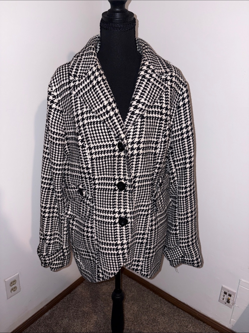 Candie's Black & White Houndstooth Pea Coat